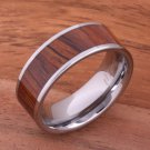 Natural Hawaiian Koa Wood Inlaid Tungsten Flat Wedding Ring 8mm TIP186-8