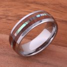 Natural Hawaiian Koa Wood and Abalone Inlaid Tungsten Center Ring 8mm TUR4024