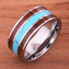 Natural Hawaiian Koa Wood Turquoise Wedding Ring Flat Mens Ring 10mm TUR4030