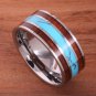 Natural Hawaiian Koa Wood Turquoise Wedding Ring Flat Mens Ring 10mm TUR4030