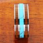 Natural Hawaiian Koa Wood Turquoise Wedding Ring Flat Mens Ring 10mm TUR4030