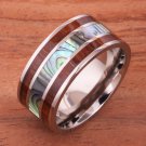 Natural Hawaiian Koa Wood Abalone Titanium Wedding Ring Mens Ring 10mm TIR5001