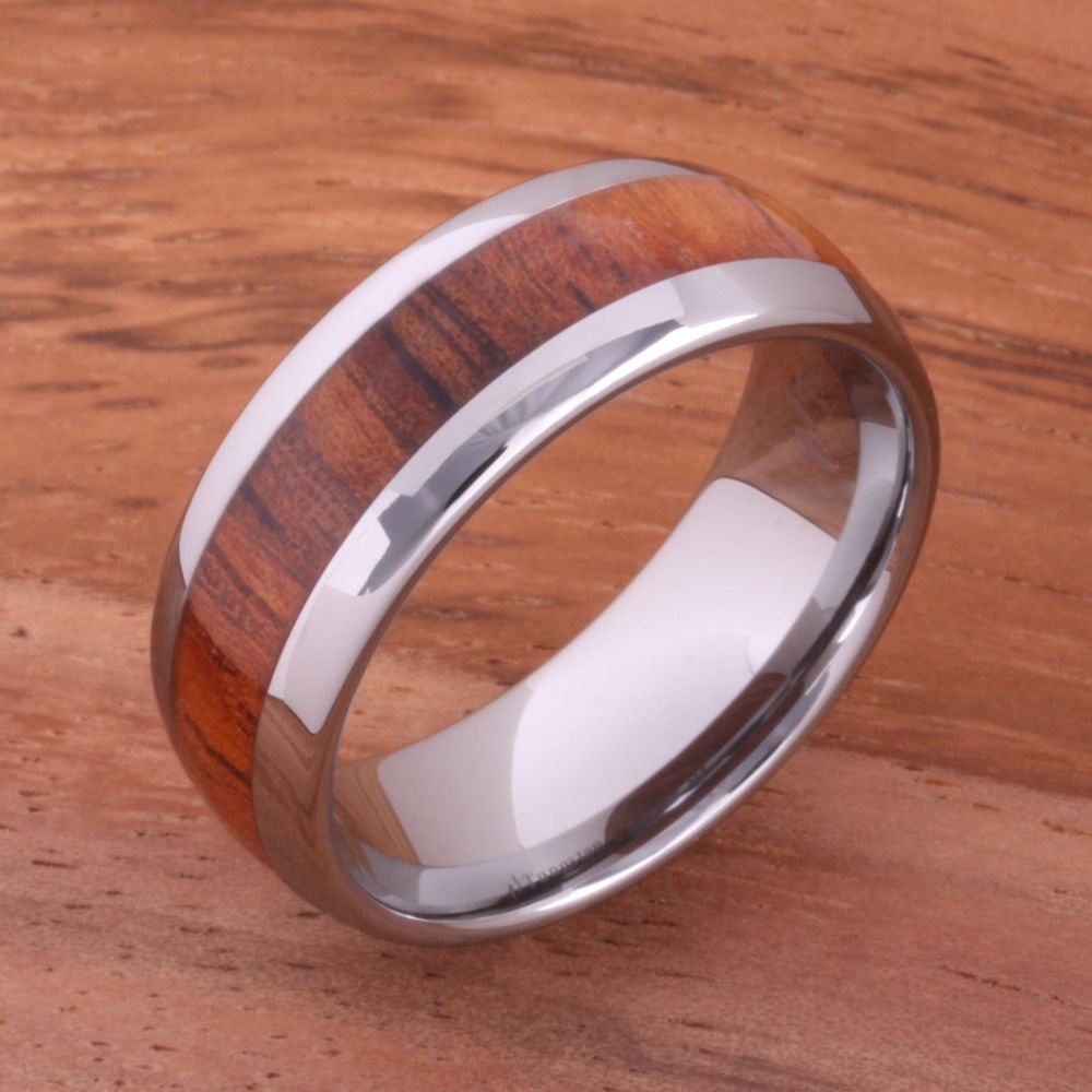 Hawaiian Koa Wood (Big Island Koa) Tungsten Wedding Ring Oval 8mm TUR4001