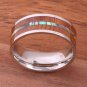 Koa Wood and Abalone Inlaid Stainless Steel Flat Wedding Ring 8mm SLR6305