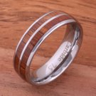Natural Hawaiian Koa Wood Inlaid Tungsten Double Row Wedding Ring 6mm TUR4004