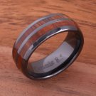 Koa Wood Inlaid High Tech Black Ceramic Double Row Wedding Ring 8mm TUR4011