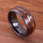 Koa Wood Inlaid High Tech Black Ceramic Double Row Wedding Ring 8mm TUR4011