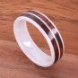Koa Wood Inlaid High Tech White Ceramic Double Row Wedding Ring 6mm TUR4020