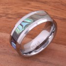 Abalone Shell Inlaid Tungsten Beveled Edge Wedding Ring 8mm TUR1010