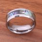 Abalone Shell Inlaid Tungsten Beveled Edge Wedding Ring 8mm TUR1010