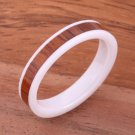 Natural Koa Wood High-tech White Ceramic Wedding Ring Flat 4mm TUR4017