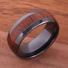 Natural Koa Wood High-tech Black Ceramic Wedding Ring Oval 8mm TUR4005