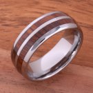 Natural Hawaiian Koa Wood Inlaid Tungsten Double Row Wedding Ring 8mm TUR4003
