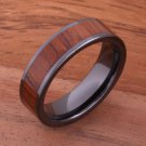 Natural Koa Wood High-tech Black Ceramic Wedding Ring Flat 6mm TUR4008