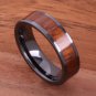 Natural Koa Wood High-tech Black Ceramic Wedding Ring Flat 6mm TUR4008