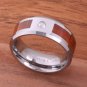 Natural Hawaiian Koa Wood Inlaid Tungsten with CZ Beveled Edge Ring 8mm TPX152
