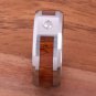 Natural Hawaiian Koa Wood Inlaid Tungsten with CZ Beveled Edge Ring 8mm TPX152