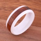 Natural Hawaiian Koa Wood Inlaid High Tech White Ceramic Oval Ring 8mm TUR4013
