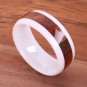 Natural Hawaiian Koa Wood Inlaid High Tech White Ceramic Oval Ring 8mm TUR4013