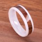 Natural Hawaiian Koa Wood Inlaid High Tech White Ceramic Oval Ring 6mm TUR4014