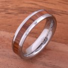 Natural Hawaiian Koa Wood Inlaid Tungsten Beveled Edge Wedding Ring 5mm TUR379