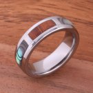 Natural Hawaiian Koa Wood and Abalone Inlaid Tungsten Block Ring 6mm TUR4027