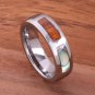 Natural Hawaiian Koa Wood and Abalone Inlaid Tungsten Block Ring 6mm TUR4027