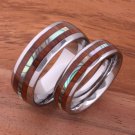 Koa Wood Inlaid Center Abalone Tungsten Wedding Ring Set TUR4024/TUR4025