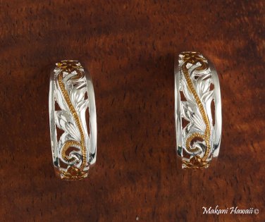 Sterling Silver Two-Tone YG Plated Scroll Half Moon Post Earrings SE39005