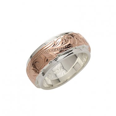8mm Hawaiian Scroll Sterling Silver Two-Tone PG Plated Double Ring SR1407