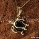 14K Yellow Gold and Black Coral Inlaid Honu Pendant Hawaiian Jewelry GP3101