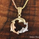 14K Tri-Color Gold Dolphin Pendant Hawaiian Jewelry GP3175