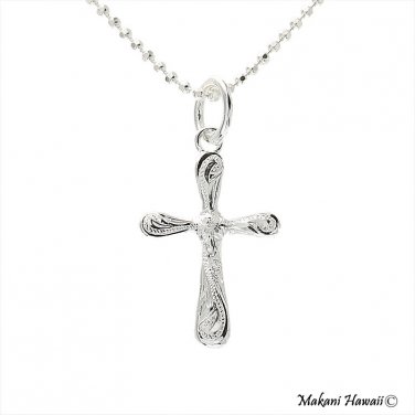 Sterling Silver Scroll Aloha Cross Necklace (S) (Chain Included) ESP3091