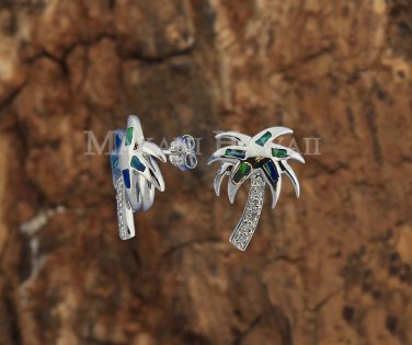 Sterling Silver Blue Opal Palm Tree Post Earrings SOE124