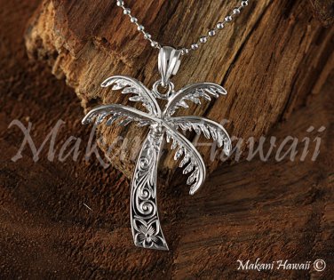 14K White Gold Palm Tree Pendant (M) Hawaiian Jewelry GP3105