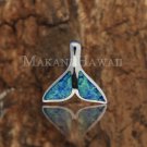 Sterling Silver Blue Opal Whale Tail Pendant Hawaiian Jewelry SOP1037