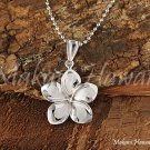 14K White Gold Pluemeria Flower Pendant 16mm Hawaiian Jewelry GP3150