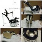 HOT NEW BLACK SILVER STILETTO  SANDALS STUDDED PLATFORM STRAP HEELS  6.5
