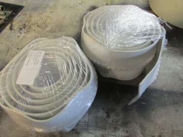 White FDA grade RMV conveyor belting 4" wide x 7'-5" w/ v-guide no lace. 2 belt