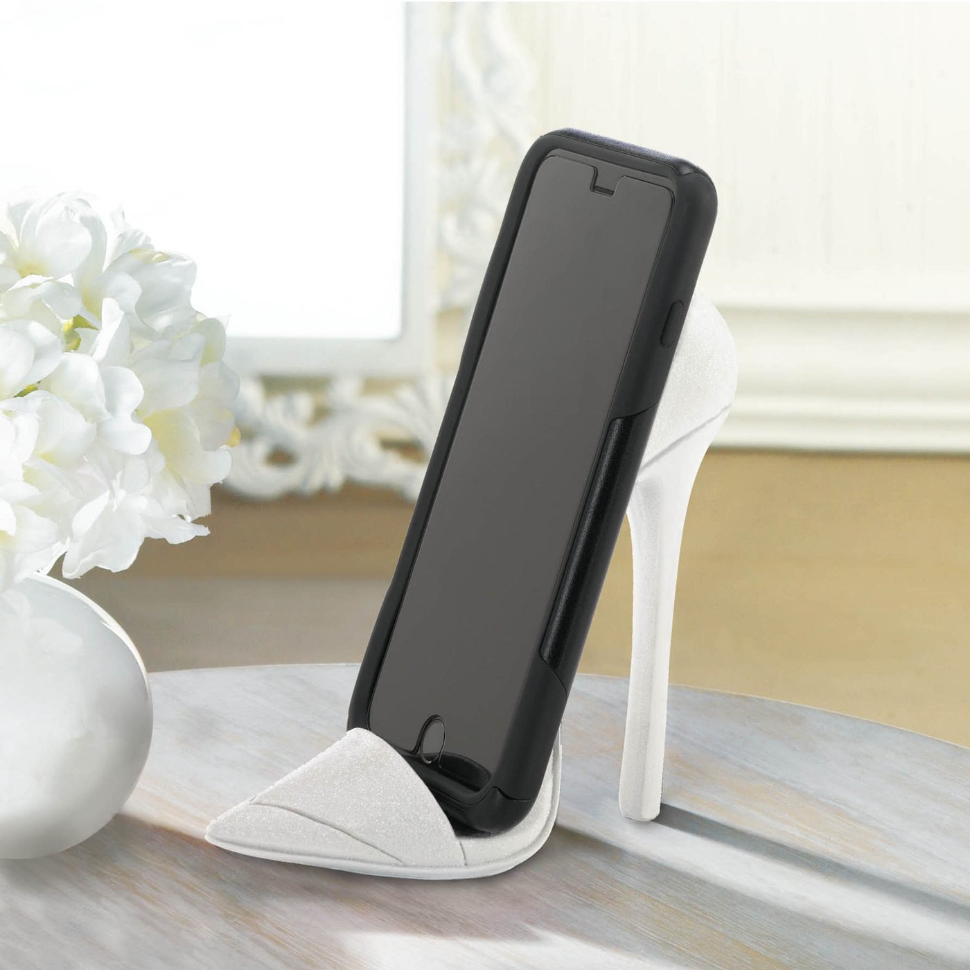 WHITE SPARKLE STYLISH SHOE PHONE HOLDER