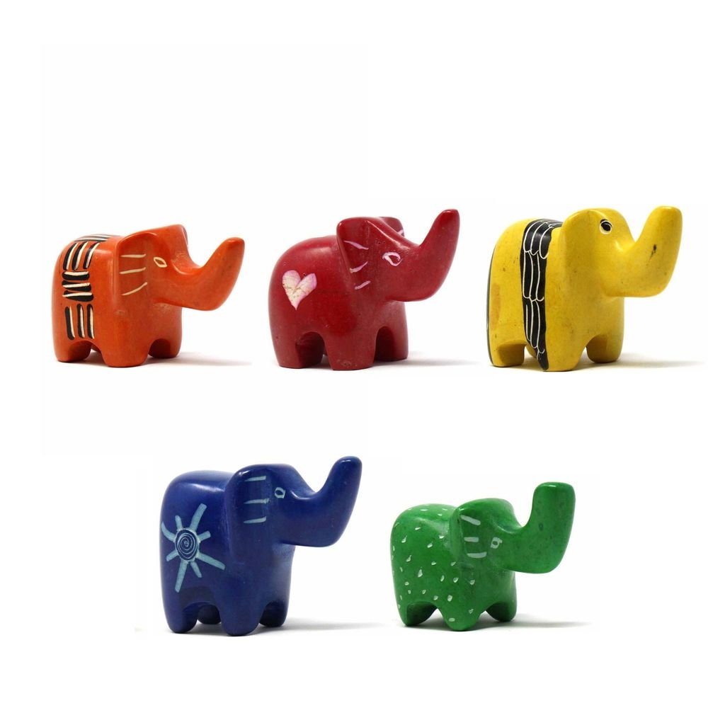 Soapstone Tiny Elephants - Assorted Pack of 5 Colors (Kenya)