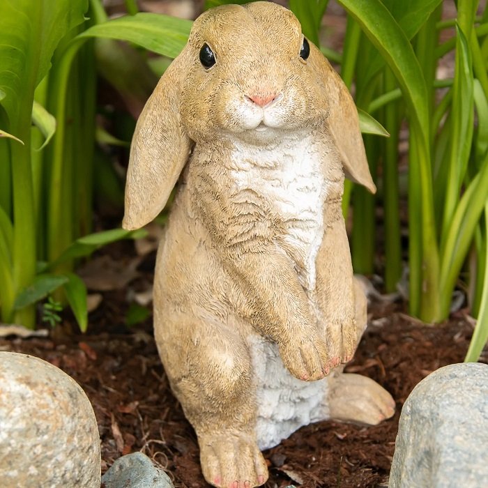 CURIOUS STANDING RABBIT GARDEN STATUE