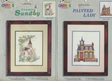 4 Cross Stitch Charts Pack - Country Sunday, Painted Lady, Loon Lake and Nautilus