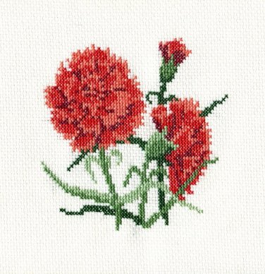 RED CARNATIONS Finished Completed Stitchery Hand Made