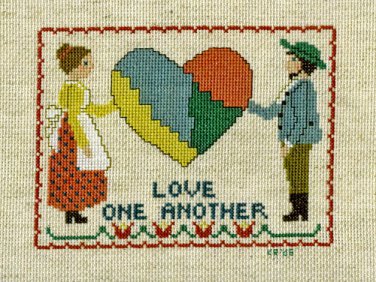 LOVE ONE ANOTHER Finished Completed Stitchery Hand Made