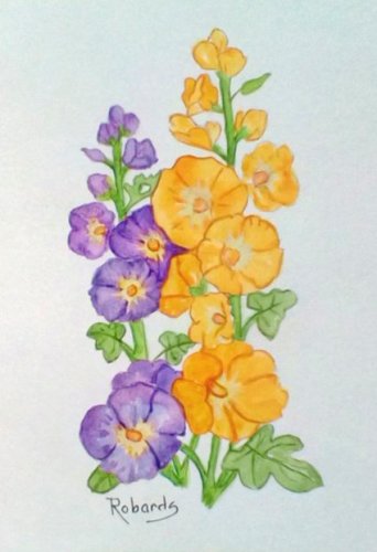 "HOLLYHOCK" WATERCOLOR PAINTING