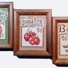 FINISHED AND FRAMED Pumpkins, Tomatoes and Beans Counted Cross Stitcheries