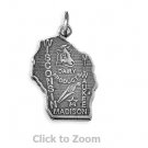 Wisconsin State Polished Sterling Silver Charm Pendant Jewelry 74369-WI