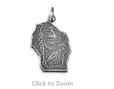 Wisconsin State Polished Sterling Silver Charm Pendant Jewelry 74369-WI