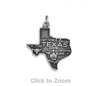 Texas State Polished Sterling Silver Charm Pendant 74369-TX